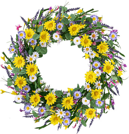 22 Inch Spring Summer Wreaths for Front Door, Artificial Yellow Forsythia Wreath with Green Leaves, Large Silk Floral Wreath for All Seasons Window Wall Wedding Decor
