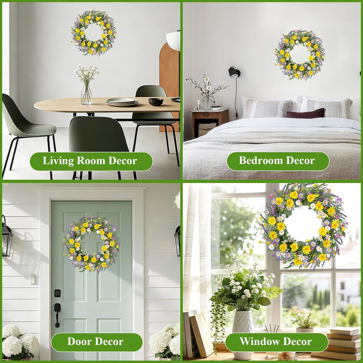 22 Inch Spring Summer Wreaths for Front Door, Artificial Yellow Forsythia Wreath with Green Leaves, Large Silk Floral Wreath for All Seasons Window Wall Wedding Decor