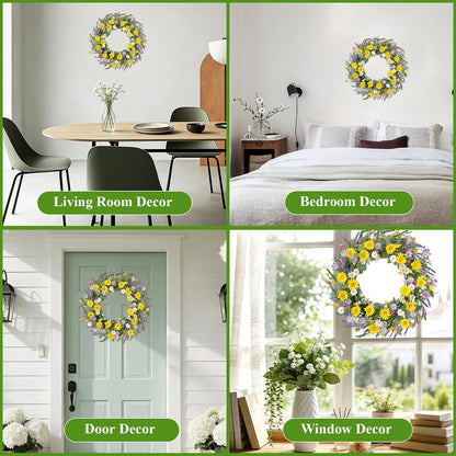 22 Inch Spring Summer Wreaths for Front Door, Artificial Yellow Forsythia Wreath with Green Leaves, Large Silk Floral Wreath for All Seasons Window Wall Wedding Decor