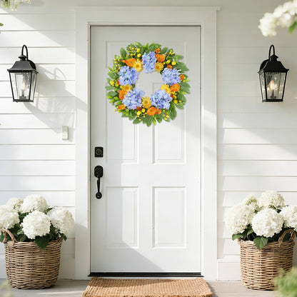 22 Inch Spring Summer Wreaths for Front Door, Artificial Yellow Forsythia Wreath with Green Leaves, Large Silk Floral Wreath for All Seasons Window Wall Wedding Decor
