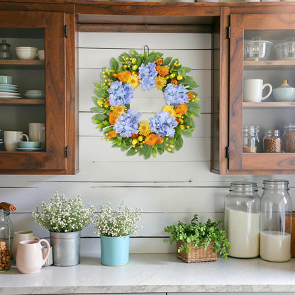 22 Inch Spring Summer Wreaths for Front Door, Artificial Yellow Forsythia Wreath with Green Leaves, Large Silk Floral Wreath for All Seasons Window Wall Wedding Decor