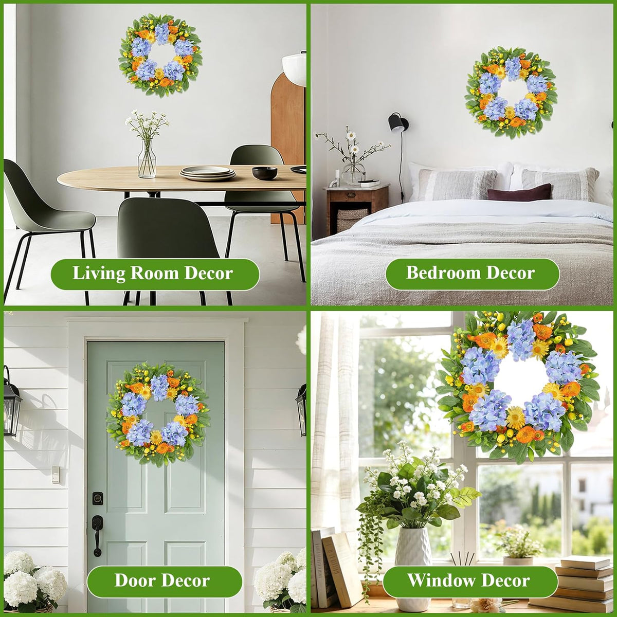 22 Inch Spring Summer Wreaths for Front Door, Artificial Yellow Forsythia Wreath with Green Leaves, Large Silk Floral Wreath for All Seasons Window Wall Wedding Decor
