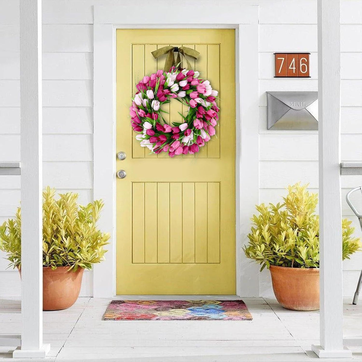 22 Inch Spring Summer Wreaths for Front Door, Artificial Yellow Forsythia Wreath with Green Leaves, Large Silk Floral Wreath for All Seasons Window Wall Wedding Decor