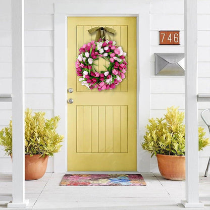 22 Inch Spring Summer Wreaths for Front Door, Artificial Yellow Forsythia Wreath with Green Leaves, Large Silk Floral Wreath for All Seasons Window Wall Wedding Decor