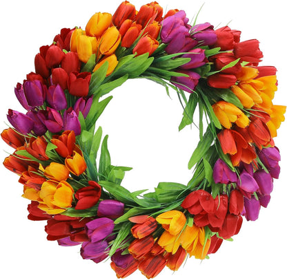 22 Inch Spring Summer Wreaths for Front Door, Artificial Yellow Forsythia Wreath with Green Leaves, Large Silk Floral Wreath for All Seasons Window Wall Wedding Decor