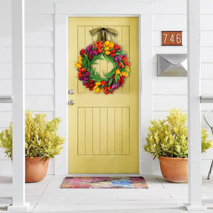 22 Inch Spring Summer Wreaths for Front Door, Artificial Yellow Forsythia Wreath with Green Leaves, Large Silk Floral Wreath for All Seasons Window Wall Wedding Decor