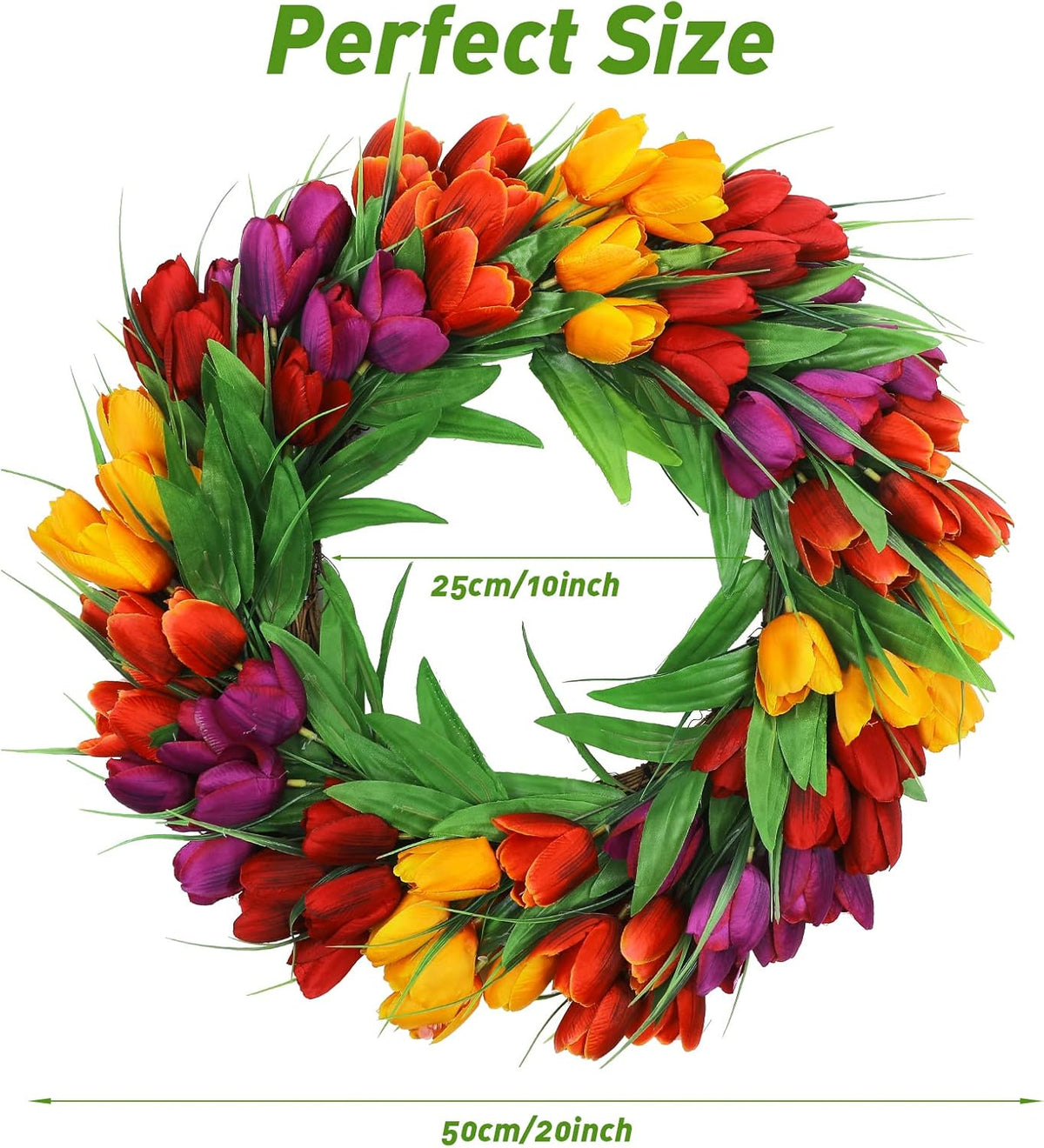 22 Inch Spring Summer Wreaths for Front Door, Artificial Yellow Forsythia Wreath with Green Leaves, Large Silk Floral Wreath for All Seasons Window Wall Wedding Decor