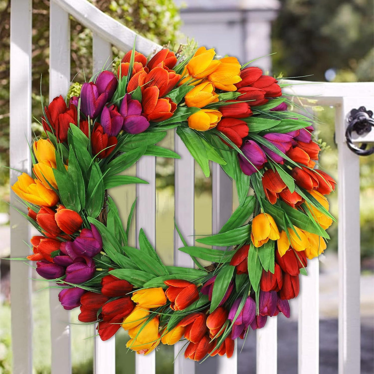 22 Inch Spring Summer Wreaths for Front Door, Artificial Yellow Forsythia Wreath with Green Leaves, Large Silk Floral Wreath for All Seasons Window Wall Wedding Decor