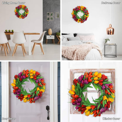 22 Inch Spring Summer Wreaths for Front Door, Artificial Yellow Forsythia Wreath with Green Leaves, Large Silk Floral Wreath for All Seasons Window Wall Wedding Decor