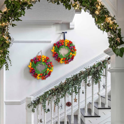 22 Inch Spring Summer Wreaths for Front Door, Artificial Yellow Forsythia Wreath with Green Leaves, Large Silk Floral Wreath for All Seasons Window Wall Wedding Decor