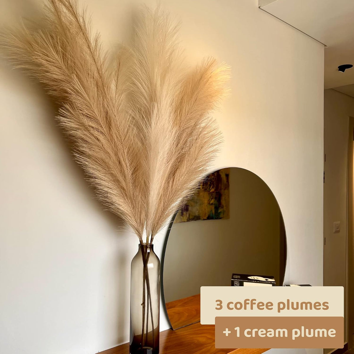 43" / 3.6 ft Pampas Grass Tall 4 Pcs - Artificial Large Pampas Grass Decor for Floor Vase, Room Decor, Home Decor, Boho Decor (Coffee & Cream)