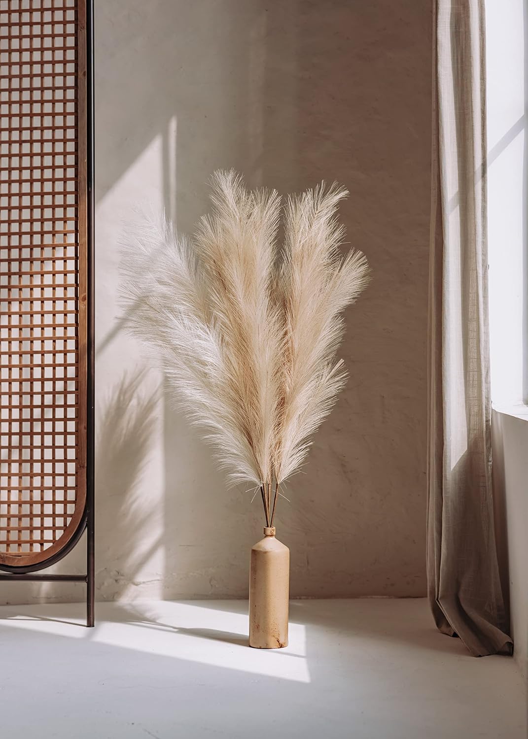 43" / 3.6 ft Pampas Grass Tall 4 Pcs - Artificial Large Pampas Grass Decor for Floor Vase, Room Decor, Home Decor, Boho Decor (Coffee & Cream)