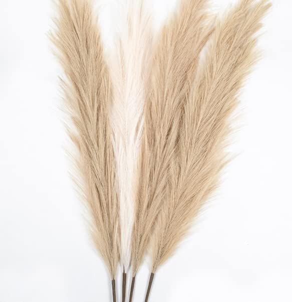 43" / 3.6 ft Pampas Grass Tall 4 Pcs - Artificial Large Pampas Grass Decor for Floor Vase, Room Decor, Home Decor, Boho Decor (Coffee & Cream)