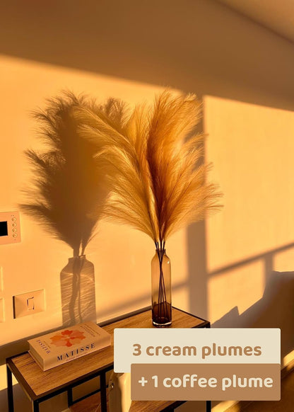 43" / 3.6 ft Pampas Grass Tall 4 Pcs - Artificial Large Pampas Grass Decor for Floor Vase, Room Decor, Home Decor, Boho Decor (Coffee & Cream)