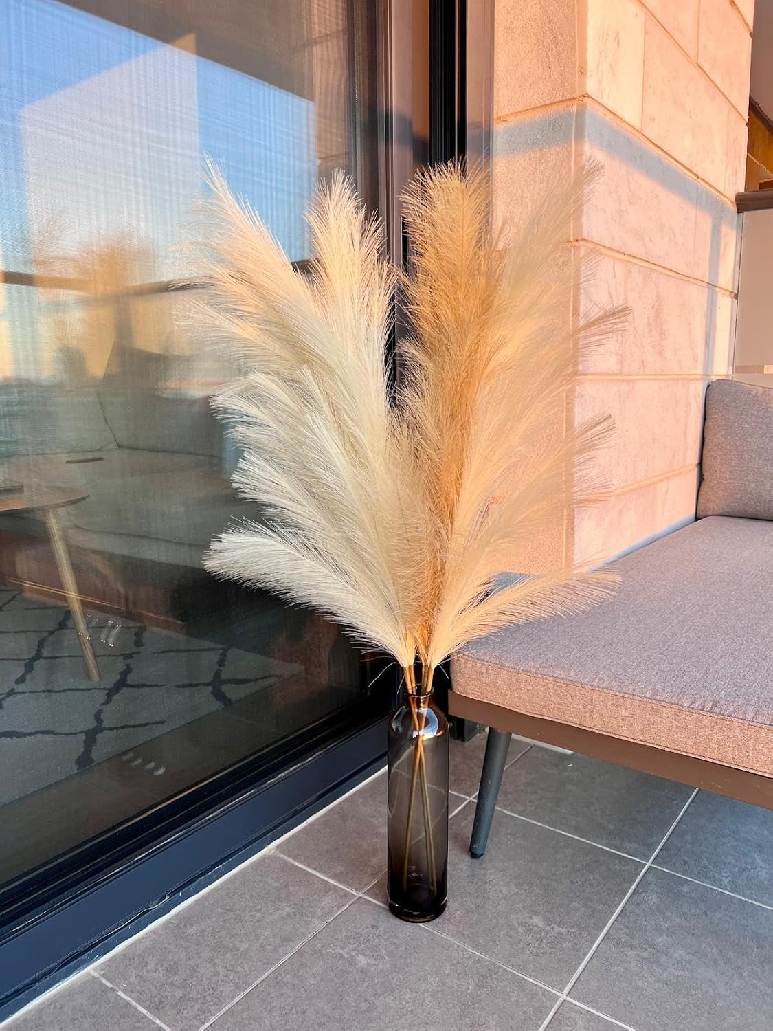 43" / 3.6 ft Pampas Grass Tall 4 Pcs - Artificial Large Pampas Grass Decor for Floor Vase, Room Decor, Home Decor, Boho Decor (Coffee & Cream)