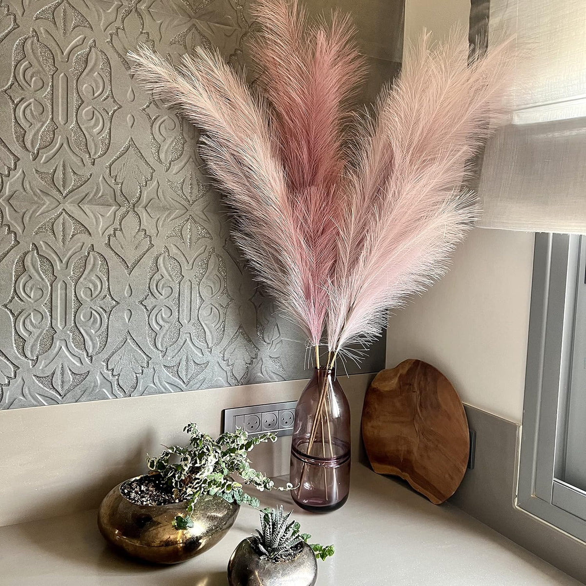 43" / 3.6 ft Pampas Grass Tall 4 Pcs - Artificial Large Pampas Grass Decor for Floor Vase, Room Decor, Home Decor, Boho Decor (Coffee & Cream)
