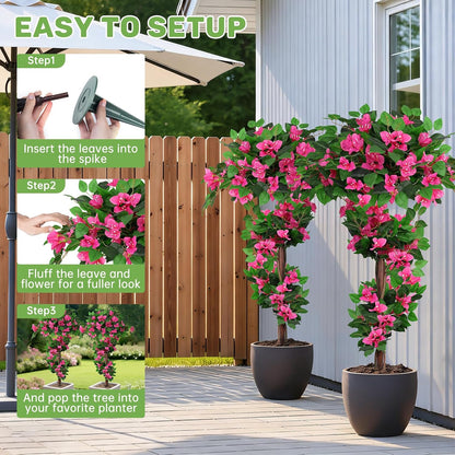 Grooy Pink Set of 2 Artificial Plants Flowers Topiary Ball for Outdoor