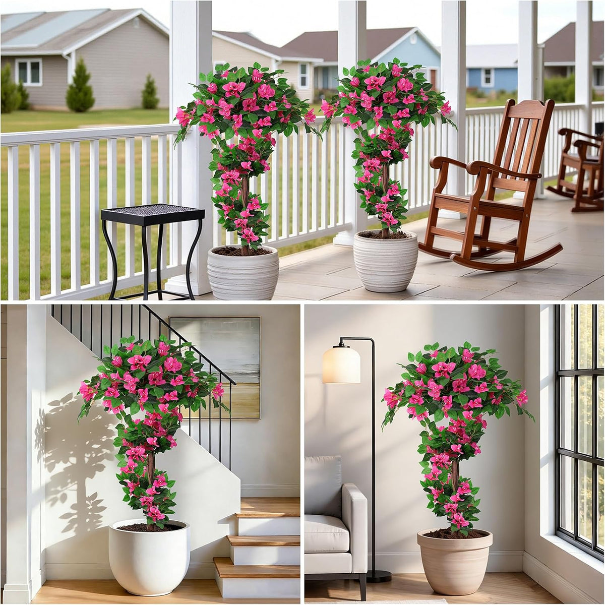 Grooy Pink Set of 2 Artificial Plants Flowers Topiary Ball for Outdoor