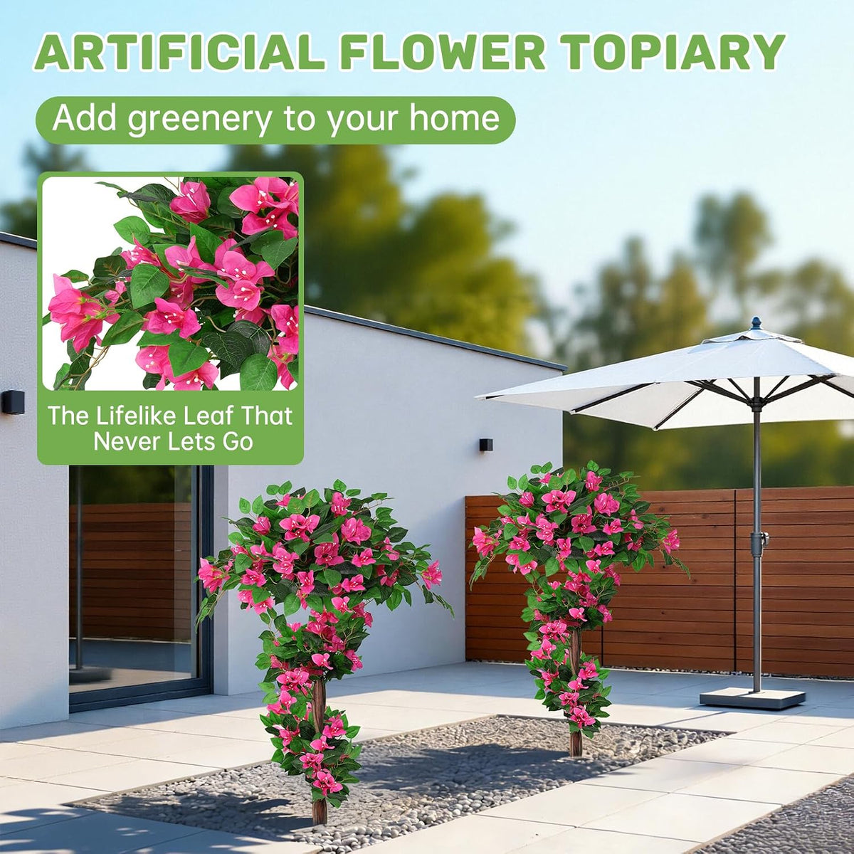 Grooy Pink Set of 2 Artificial Plants Flowers Topiary Ball for Outdoor