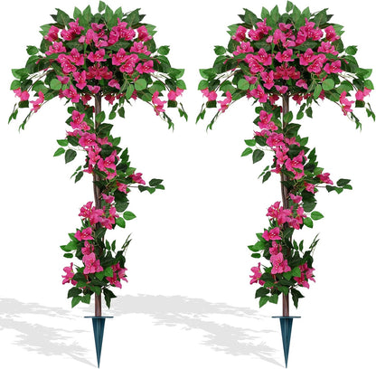 Grooy Pink Set of 2 Artificial Plants Flowers Topiary Ball for Outdoor