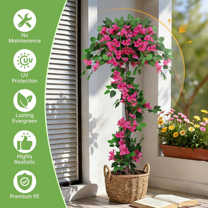 Grooy Pink Set of 2 Artificial Plants Flowers Topiary Ball for Outdoor