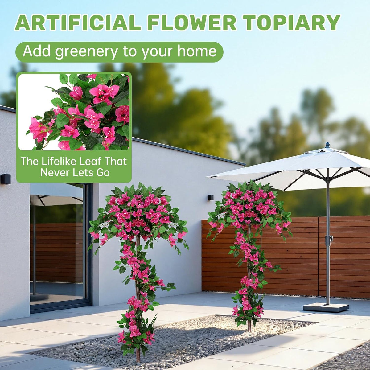 Grooy Pink Set of 2 Artificial Plants Flowers Topiary Ball for Outdoor