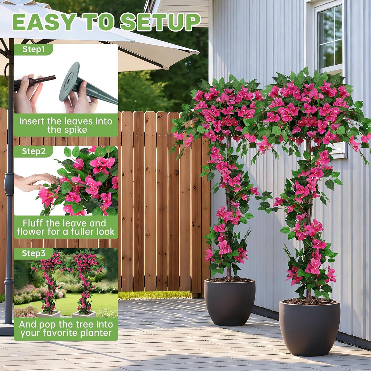 Grooy Pink Set of 2 Artificial Plants Flowers Topiary Ball for Outdoor