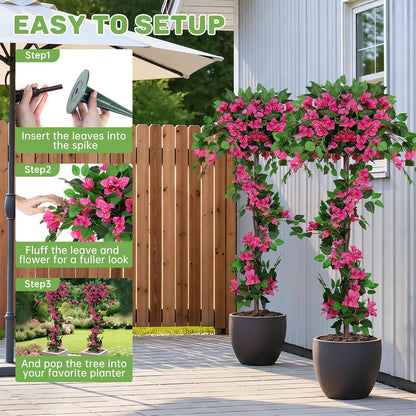 Grooy Pink Set of 2 Artificial Plants Flowers Topiary Ball for Outdoor