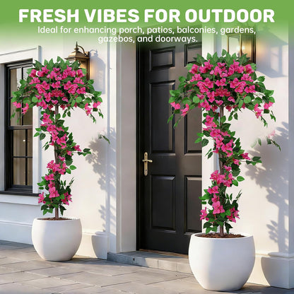 Grooy Pink Set of 2 Artificial Plants Flowers Topiary Ball for Outdoor