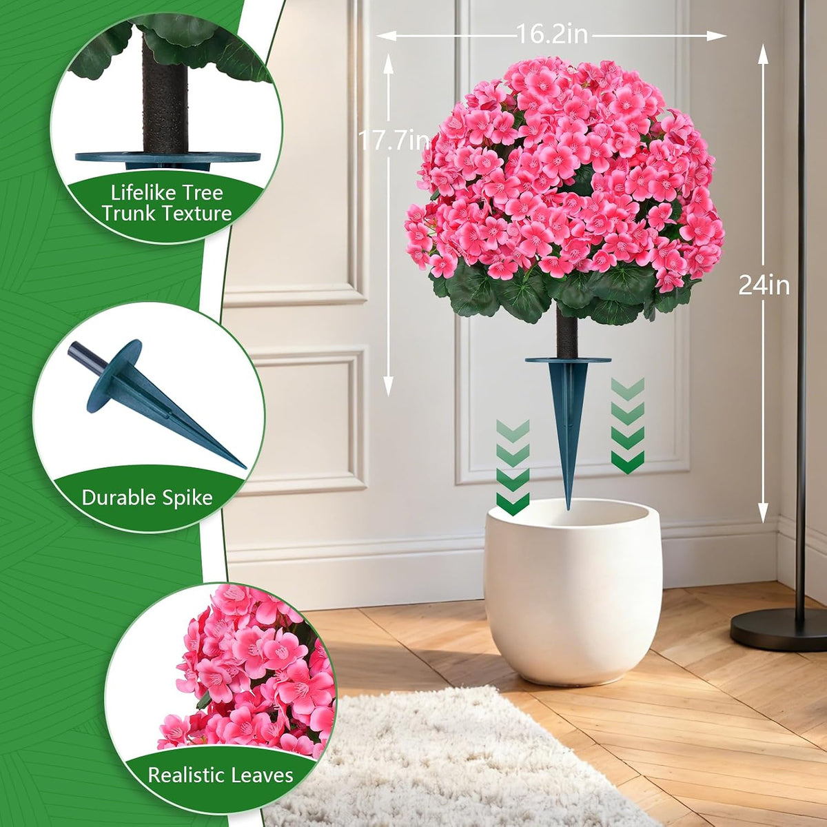 Grooy Pink Set of 2 Artificial Plants Flowers Topiary Ball for Outdoor