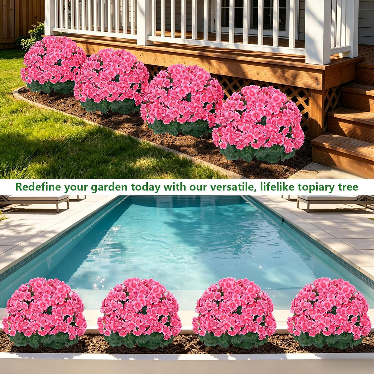 Grooy Pink Set of 2 Artificial Plants Flowers Topiary Ball for Outdoor