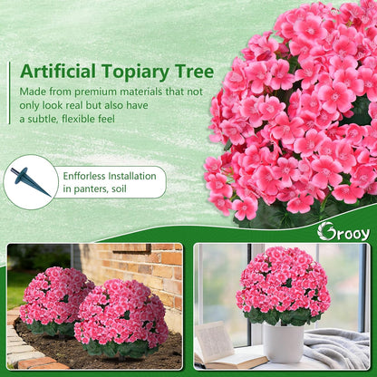 Grooy Pink Set of 2 Artificial Plants Flowers Topiary Ball for Outdoor