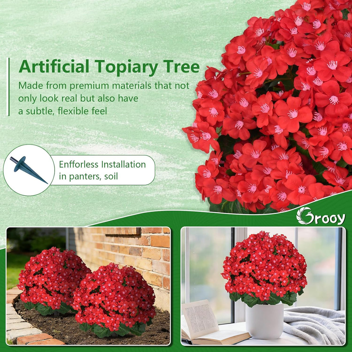 Grooy Pink Set of 2 Artificial Plants Flowers Topiary Ball for Outdoor