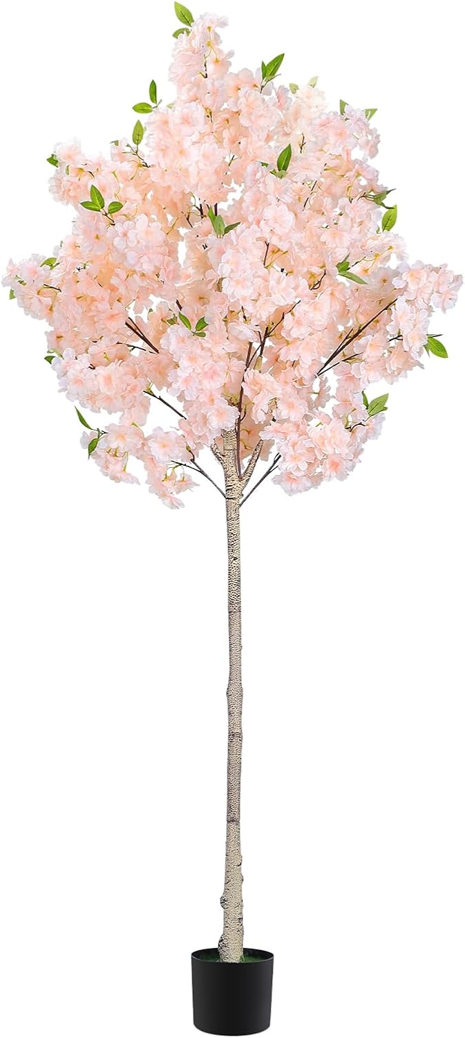 6FT Artificial Cherry Blossom Tree with Nursery Pot, Faux Champagne Sakura Tree with Adjustable Branches for Living Room, Entryway, Office and Wedding Decor