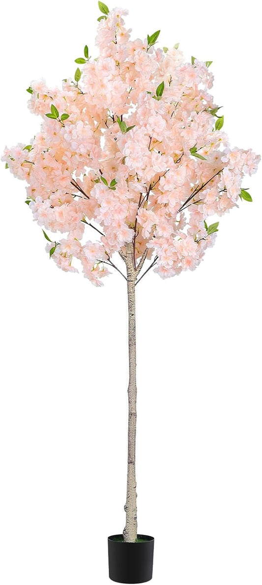 6FT Artificial Cherry Blossom Tree with Nursery Pot, Faux Champagne Sakura Tree with Adjustable Branches for Living Room, Entryway, Office and Wedding Decor