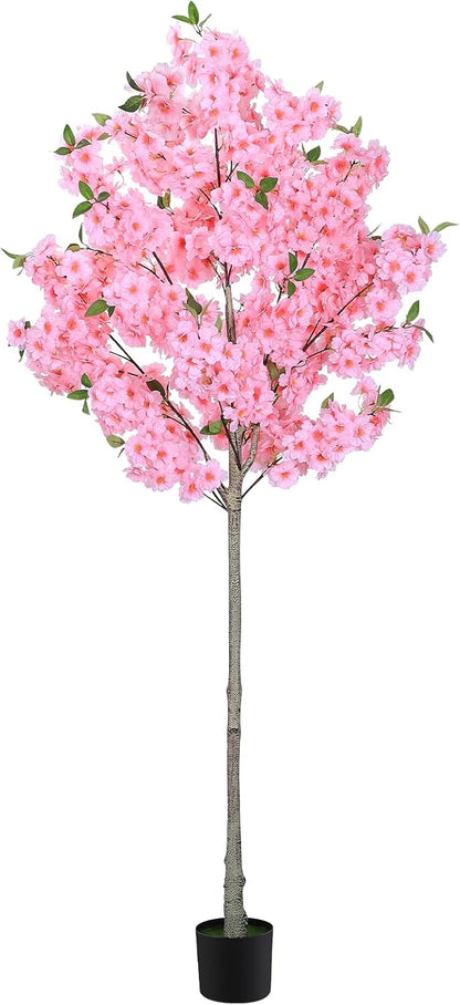 6FT Artificial Cherry Blossom Tree with Nursery Pot, Faux Champagne Sakura Tree with Adjustable Branches for Living Room, Entryway, Office and Wedding Decor