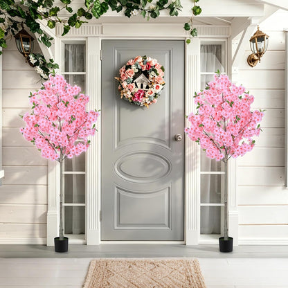 6FT Artificial Cherry Blossom Tree with Nursery Pot, Faux Champagne Sakura Tree with Adjustable Branches for Living Room, Entryway, Office and Wedding Decor