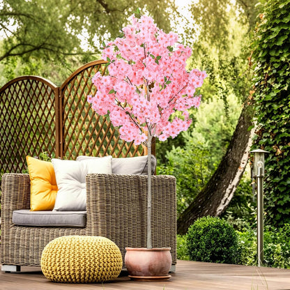 6FT Artificial Cherry Blossom Tree with Nursery Pot, Faux Champagne Sakura Tree with Adjustable Branches for Living Room, Entryway, Office and Wedding Decor