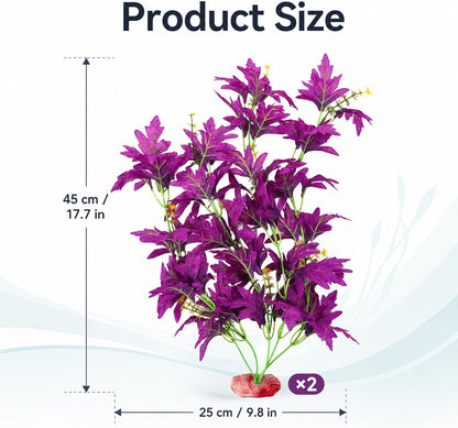 Silk Aquarium Plants 18 Inch Artificial Silk Plants for Fish Tank | 2 Pcs Aquarium Decor Beta Fish Tank Decor Aquatic Water Grass Decoration for Betta Fish Tank (Purple)