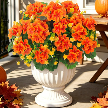 Artificial Geranium Flowers for Outdoors Decoration, 6 Pcs Fake Silk Geraniums Flower UV Resistant Look Real Faux Plants for Spring Garden Porch Planter Yard Table Centerpieces Decor