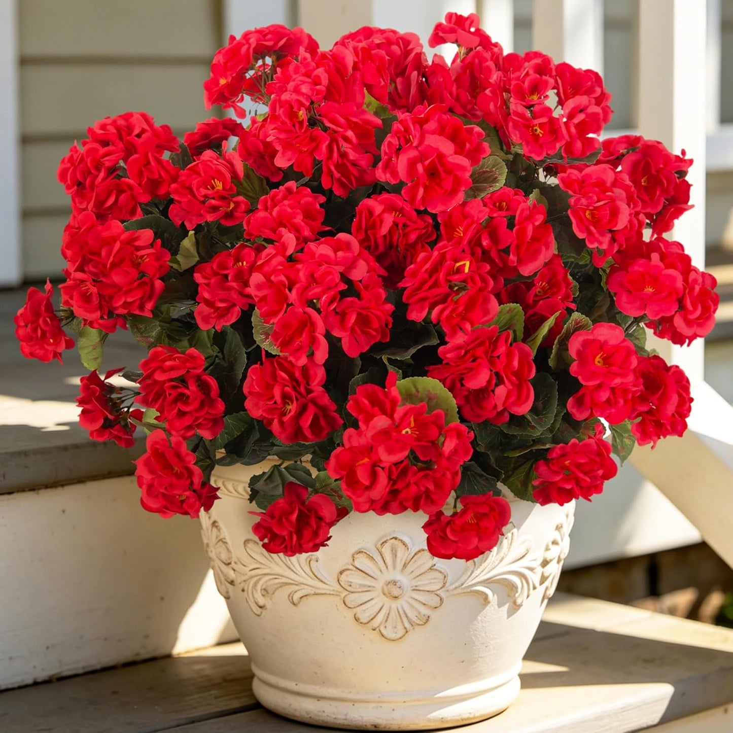 Artificial Geranium Flowers for Outdoors Decoration, 6 Pcs Fake Silk Geraniums Flower UV Resistant Look Real Faux Plants for Spring Garden Porch Planter Yard Table Centerpieces Decor
