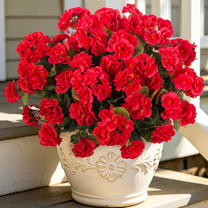 Artificial Geranium Flowers for Outdoors Decoration, 6 Pcs Fake Silk Geraniums Flower UV Resistant Look Real Faux Plants for Spring Garden Porch Planter Yard Table Centerpieces Decor