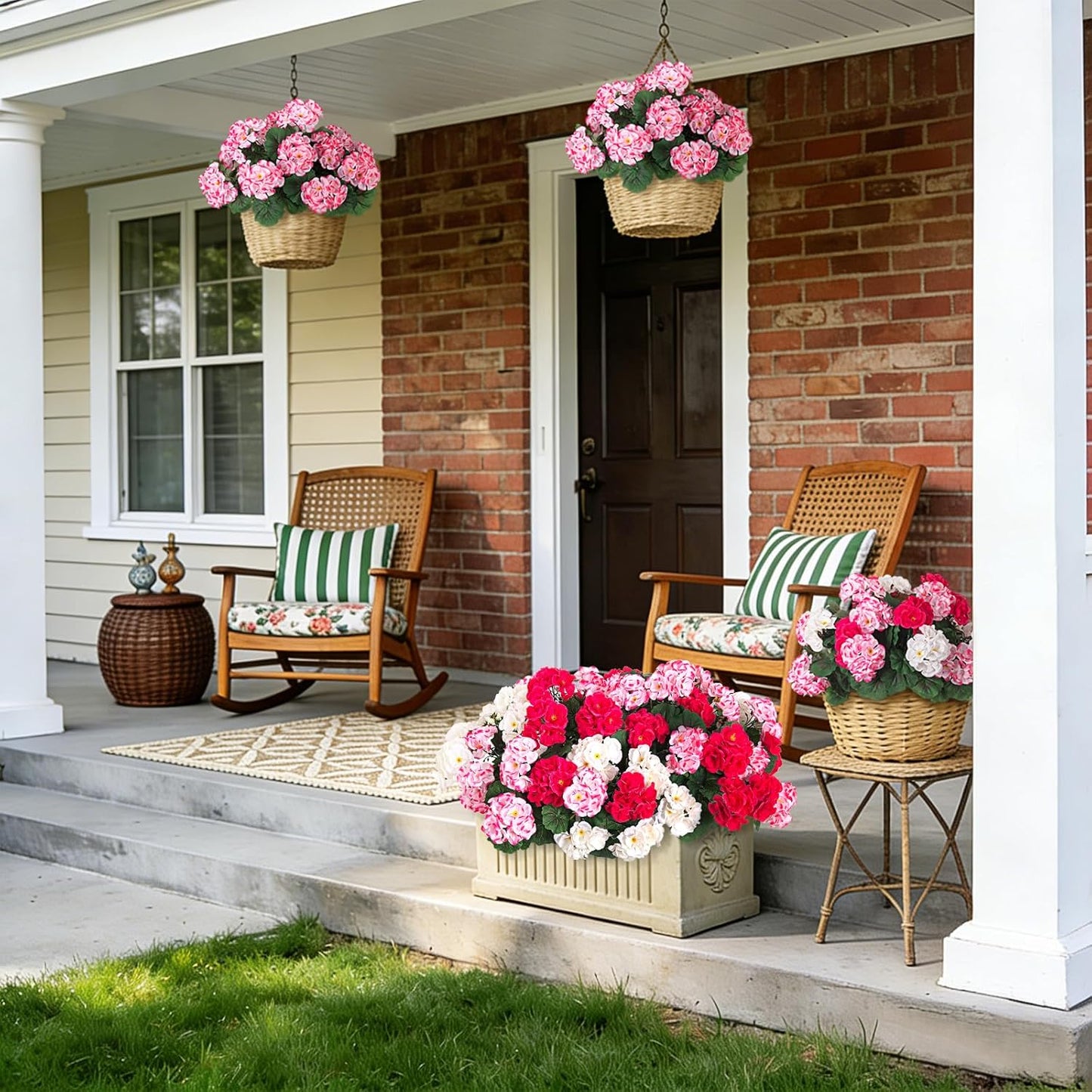 Artificial Geranium Flowers for Outdoors Decoration, 6 Pcs Fake Silk Geraniums Flower UV Resistant Look Real Faux Plants for Spring Garden Porch Planter Yard Table Centerpieces Decor