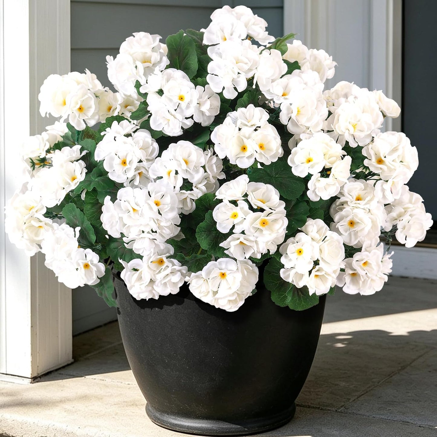 Artificial Geranium Flowers for Outdoors Decoration, 6 Pcs Fake Silk Geraniums Flower UV Resistant Look Real Faux Plants for Spring Garden Porch Planter Yard Table Centerpieces Decor