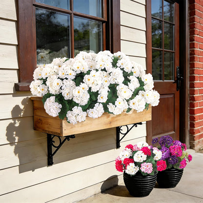 Artificial Geranium Flowers for Outdoors Decoration, 6 Pcs Fake Silk Geraniums Flower UV Resistant Look Real Faux Plants for Spring Garden Porch Planter Yard Table Centerpieces Decor