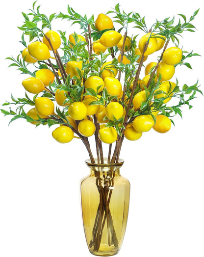 10 Pieces Artificial Lemon Branches 23.62 Inches Artificial Fruit Lemon Tree Greenery Stems Decoration Yellow Faux Picks for Vase Farmhouse Kitchen Home Table Decor Home Summer Spring Decor