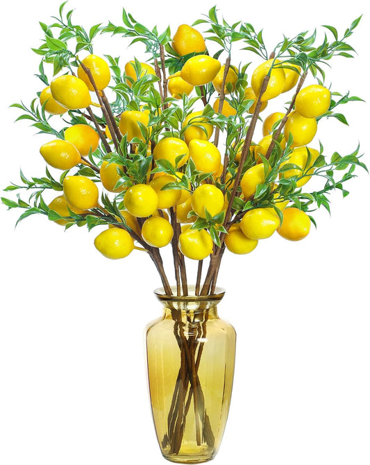 10 Pieces Artificial Lemon Branches 23.62 Inches Artificial Fruit Lemon Tree Greenery Stems Decoration Yellow Faux Picks for Vase Farmhouse Kitchen Home Table Decor Home Summer Spring Decor