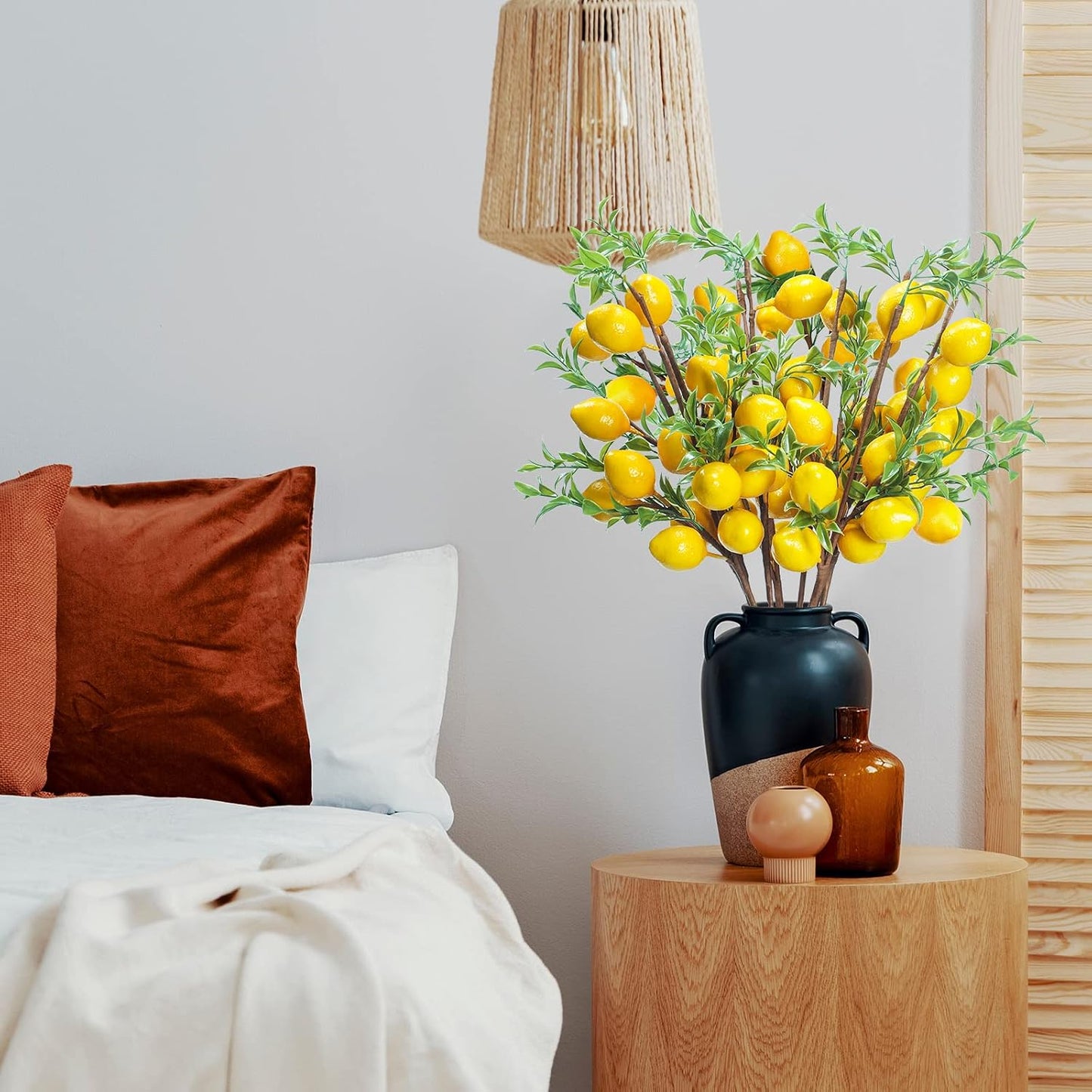 10 Pieces Artificial Lemon Branches 23.62 Inches Artificial Fruit Lemon Tree Greenery Stems Decoration Yellow Faux Picks for Vase Farmhouse Kitchen Home Table Decor Home Summer Spring Decor