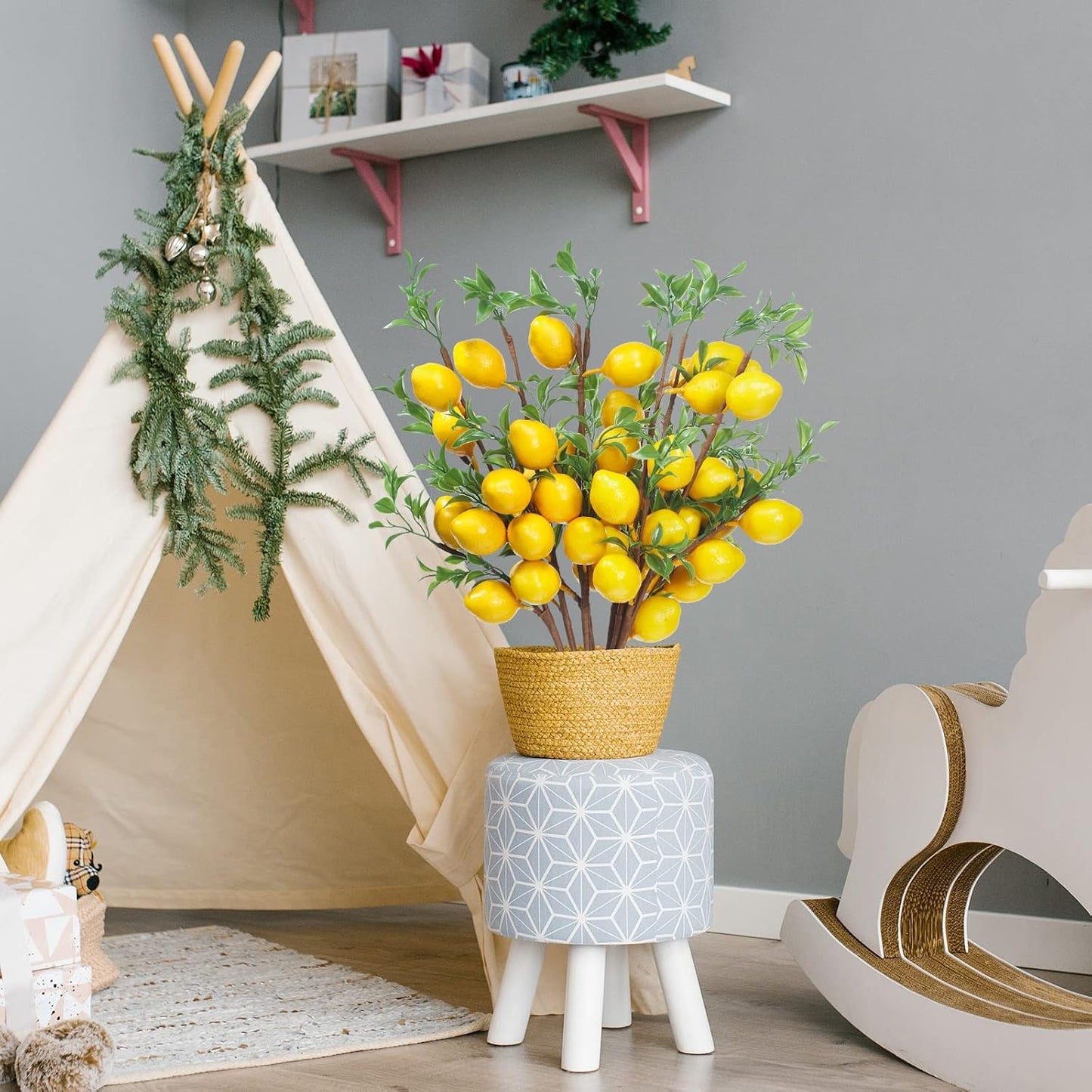 10 Pieces Artificial Lemon Branches 23.62 Inches Artificial Fruit Lemon Tree Greenery Stems Decoration Yellow Faux Picks for Vase Farmhouse Kitchen Home Table Decor Home Summer Spring Decor