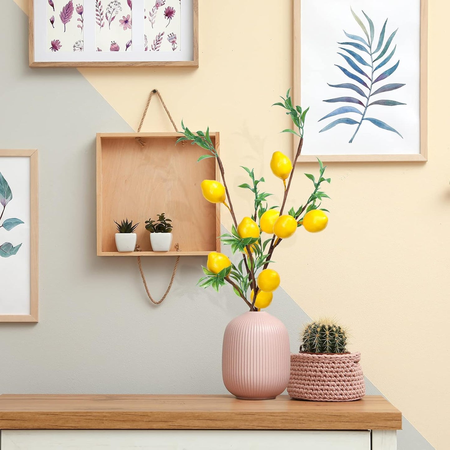 10 Pieces Artificial Lemon Branches 23.62 Inches Artificial Fruit Lemon Tree Greenery Stems Decoration Yellow Faux Picks for Vase Farmhouse Kitchen Home Table Decor Home Summer Spring Decor